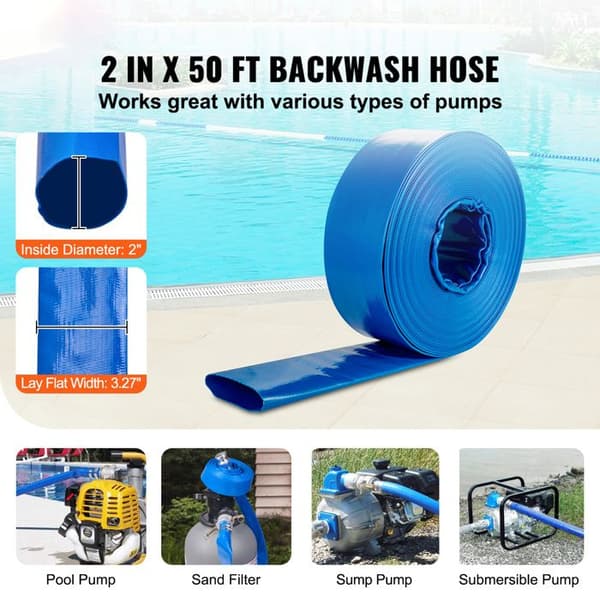 Tvättslang - DUOKU - 2 tum x 50 fot - Robust PVC - Camlock C & E kopplingar - Utomhus Blå