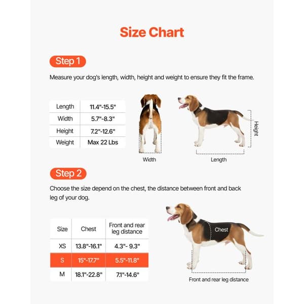 Let 2-hjulet vogn - DUOKU - SS1-02 - Justerbar - Til Sårede Hunde - Størrelse S