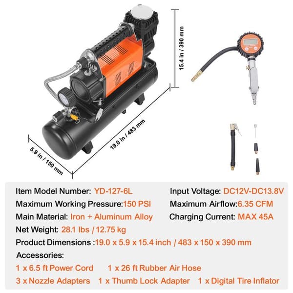 Luftkompressor - DUOKU - YD-127-6L - 6 L - 150 PSI - Bærbar altankompressor