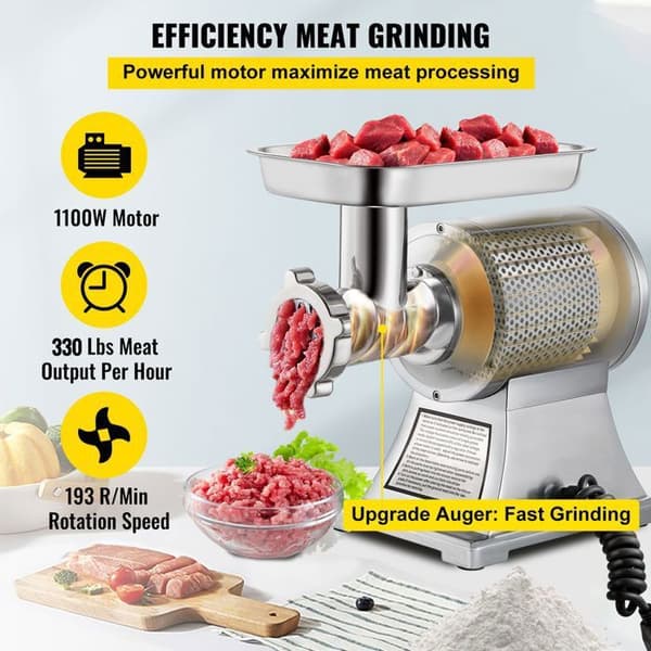 Elektrisk Kødkinner - DUOKU - 1100W - Rustfrit Stål - 150 kg/h - Sølv Silver
