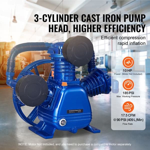 Kompressor - DUOKU - Pumpehoved 10HP - 17,5cfm - 90psi - 3 Cylinder Smurt