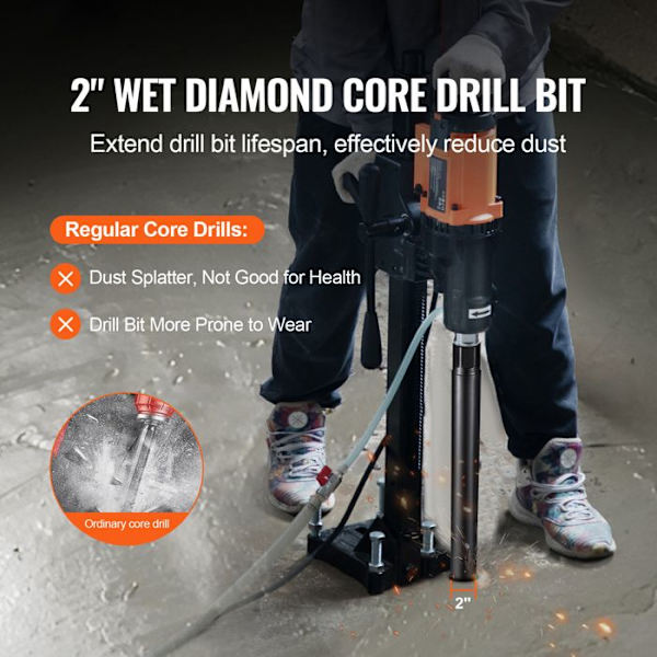 Dry Diamond Wet Core Drill Bit 2 in - 14 in Depth Concrete Core Drill - with Saw Blade