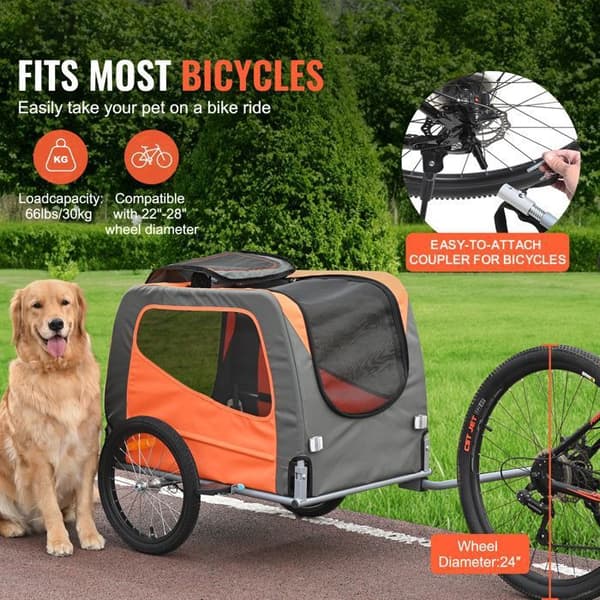 Hundetrailer - DUOKU - Model DT806 - Kapacitet 30 kg - Sammenfoldelig - Farve Orange/Grå orange + grå