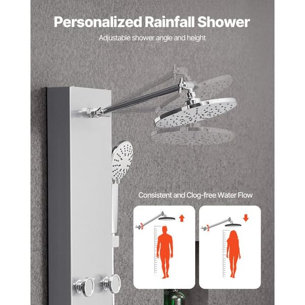 Brusekolonne - DUOKU - 7016FL - Børstet Rustfrit Stål - Regn Effekt Hoved - Højt Tryk System Pengar
