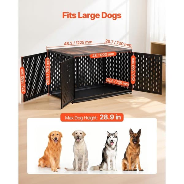 Hundebur 122,5 cm - Duoku - med sort stålramme, egnet til små og mellemstore hunde, funktion som sidebord.