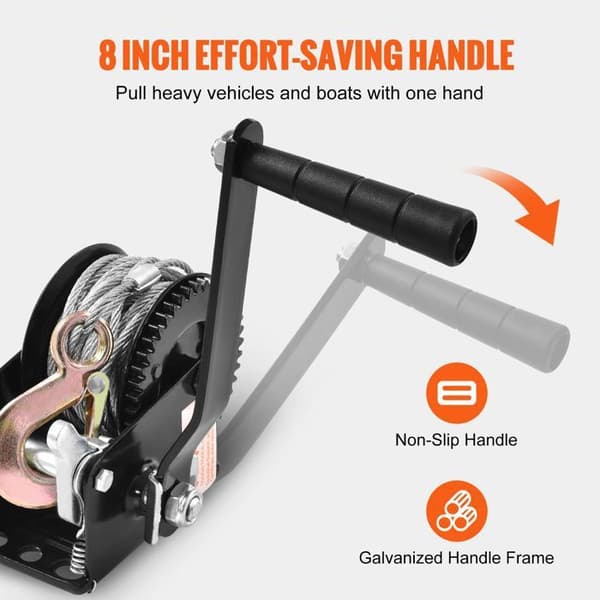 Manuell Winch - Dragkapacitet 800 lb - Robust Winch för Båttrailer - med 33 ft Stålkabel