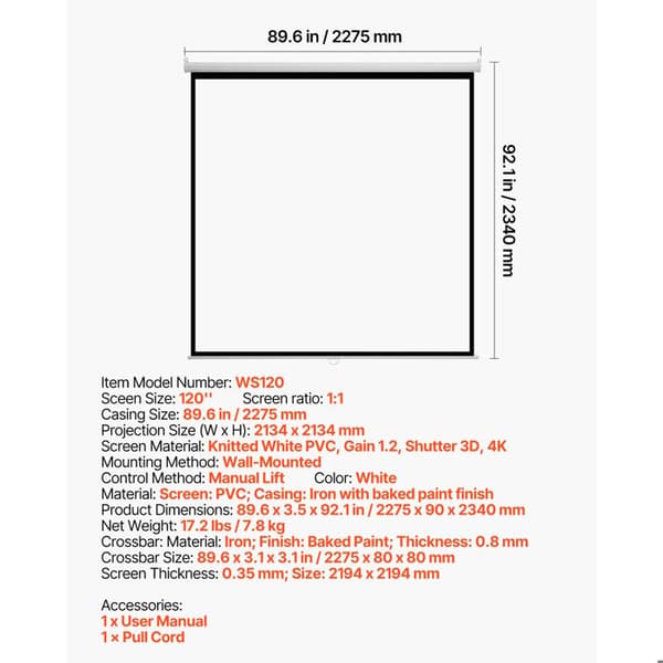 Manuell projektionsduk - DUOKU - WS120 - 120" (3048 mm) - 1:1 - 4K/1080 HD