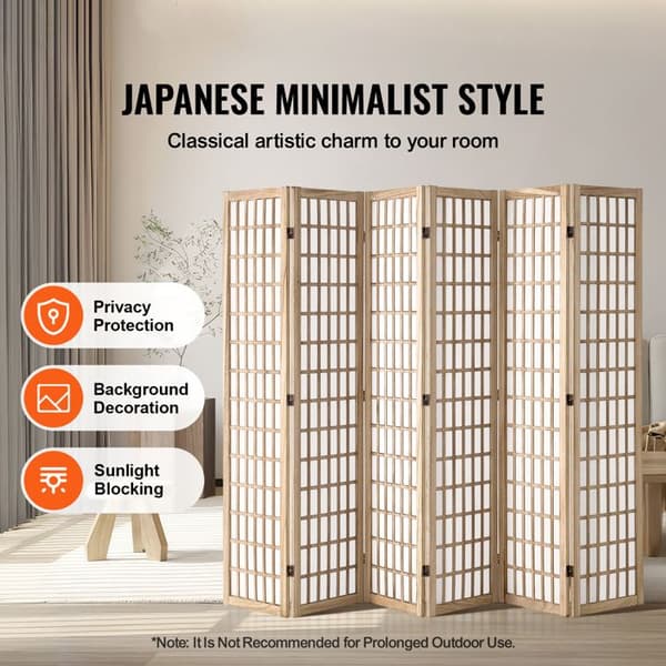 Skillevæg - DUOKU - Japansk Raumdivider 6 Panele - Sammenklappelig Træ - Indendørs - Klassisk Trä, Enhet