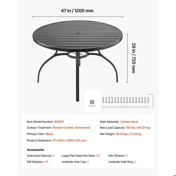 Havemøbel - DUOKU - Rund - Carbonstål - 1200 mm - Åbning til Parasol 38 mm Svart