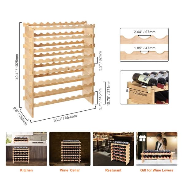 Vinreol - DUOKU - Modulerbar i Bambus - 72 Flasker - 8 Niveauer - Moderne Design