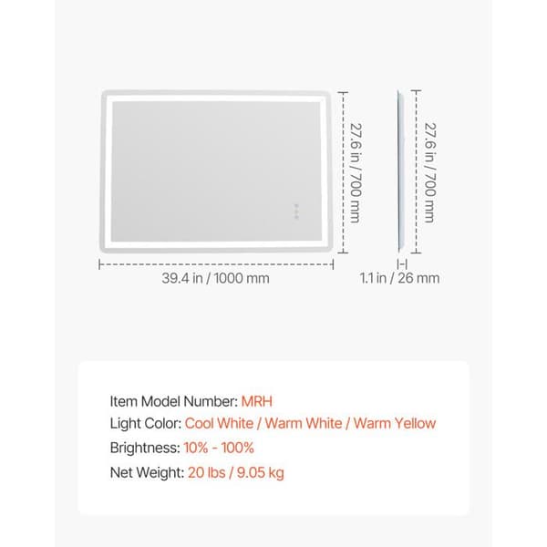 Badrumsspegel - DUOKU - 70 x 100 cm - LED-belysning - Imskydd - Justerbar temperatur