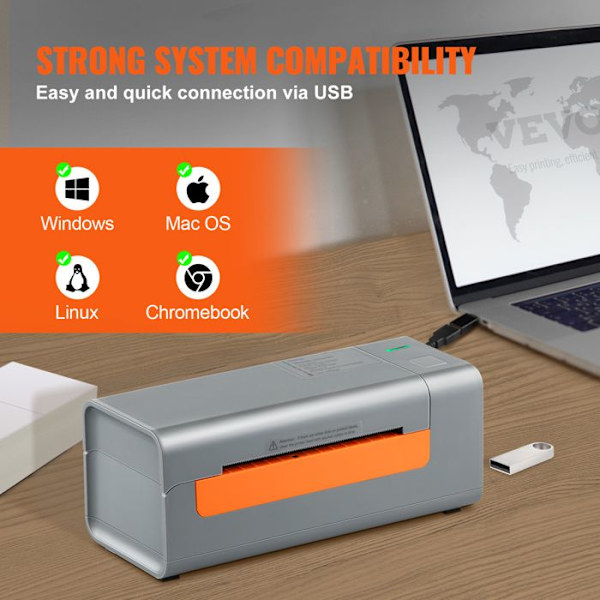 Etiketprinter - DUOKU - Y486 - 203 DPI - 150 mm/s - Direkte termisk - Grå