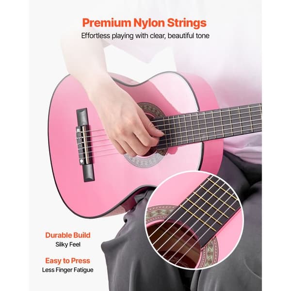 Klassisk gitarr - DUOKU - M5126 - 78 cm (30") - Lind - Komplett nybörjarkit (rosa) Ros