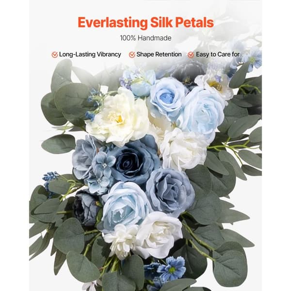 Kunstige Blomster Kit - DUOKU - Bryllupsbue - Blå Blomster - Sæt af 4 - Silke og Gennemsigtigt Stof