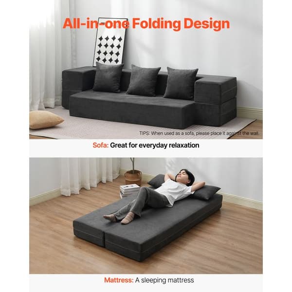 Fällbar Sängsoffa 3 i 1 - DUOKU - Mörkgrå - 3 Kuddar - 25D Minnesskum - 200 kg Mörkgrå