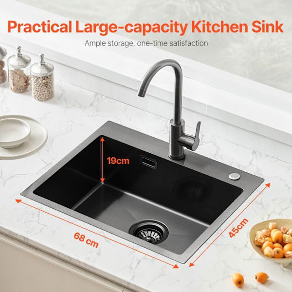 Köksdisk - DUOKU - T684519RB0 - Rostfritt Stål 304 - 1 Diskho - Rektangulär 68 cm