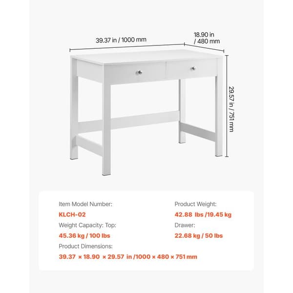 Bureau Compact med Opbevaringsskuffer-Duoku-Studie Bord til Børneværelse-Minimalistisk Design til Tegning-Hvid