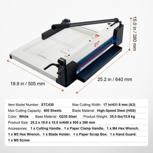 Paper cutter-Duoku-17"-Industrial Guillotine for A3 Paper-400 Sheets Capacity-Solid Steel Construction