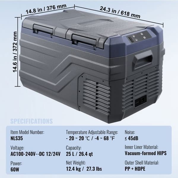 Bil køleskab - DUOKU - NLS35 - 25 L - Dobbelt zone -20 til 20 °C - AC/DC 12/24V