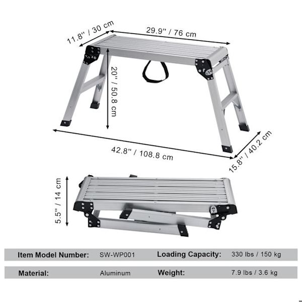 Foldable Work Platform-Duoku-330 lb Capacity-Aluminum Step Stool-With Non-Slip Feet