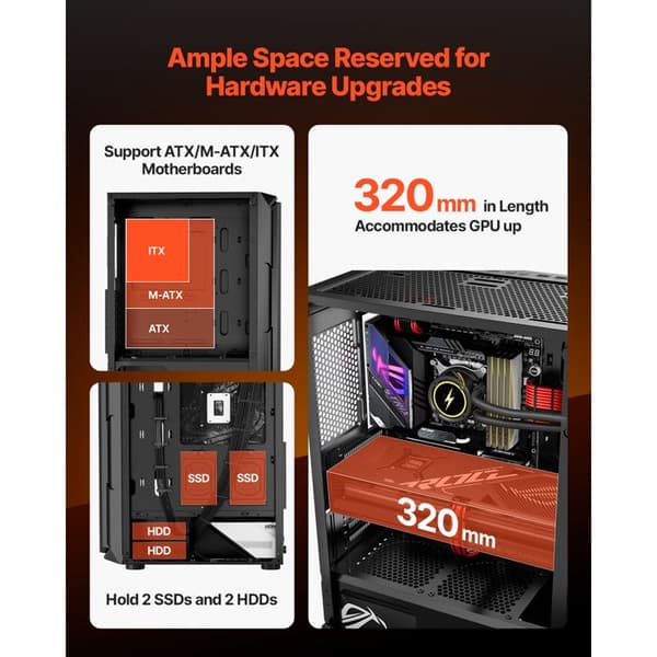 Gaming PC-kabinet - DUOKU - Midtårn - 4 ARGB 120 mm blæsere - Hærdet glas panel - ATX/M-ATX/ITX