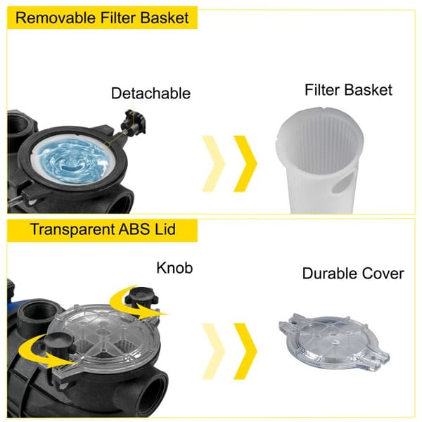 750 W Pool Pump-Duoku-18000 L/h-1 HK-Pool Pump for Inground Pools-Entrance/Exit 50 mm-2 Connection Hoses