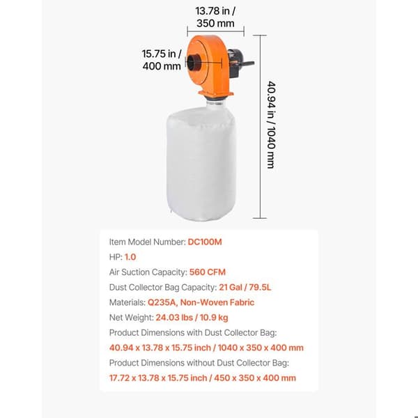 Väggmonterad Stövsugare 1 HP-Duoku-med 79,5 L Samlingspåse-System för Städfiltrering med Precision