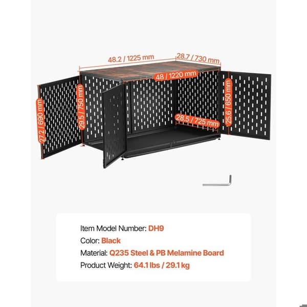 Hundebur 122,5 cm - Duoku - med sort stålramme, egnet til små og mellemstore hunde, funktion som sidebord.