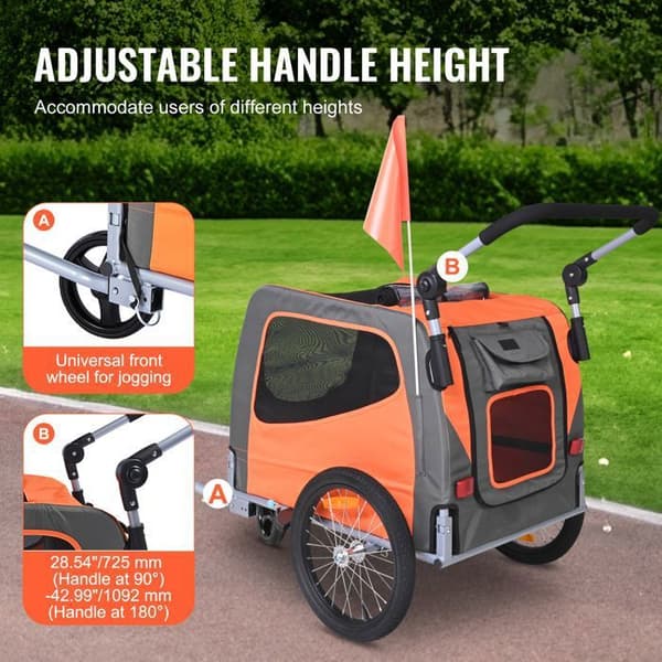 Hundvagn - DUOKU - TS806 - Kapacitet 30 kg - 2-i-1 vagn - Fällbart ram orange + grå