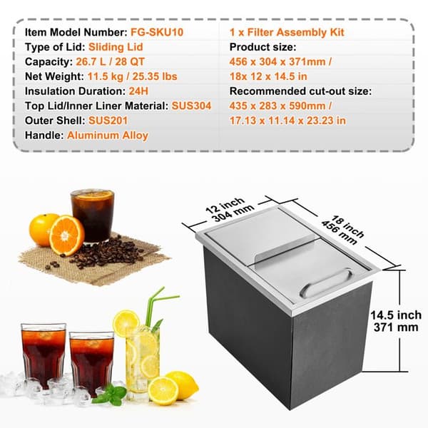 Glacière - DUOKU - FG-SKU10 - Rustfrit Stål - 26,7 L - Skydelåg