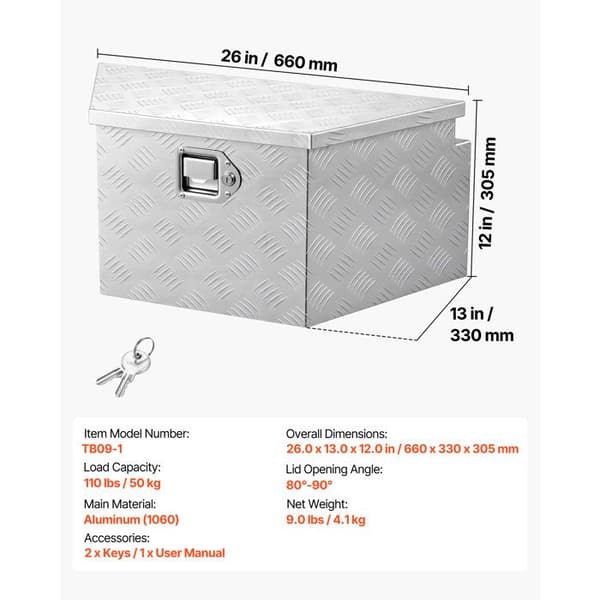 Værktøjskasse til Trailer-Duoku-66x33x30,5 cm-Aluminiumskasse til Trailertræk-Sølv