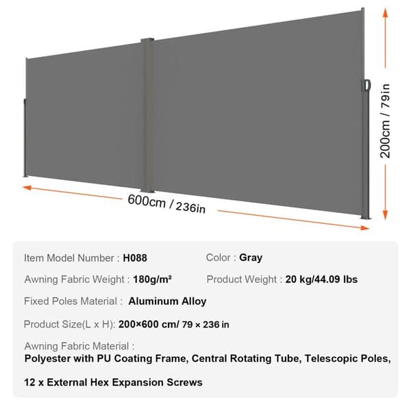 Sammenklappelig Sidelæssens - DUOKU - 79''x236'' - Privatlivsskærm - Polyester - Grå grå