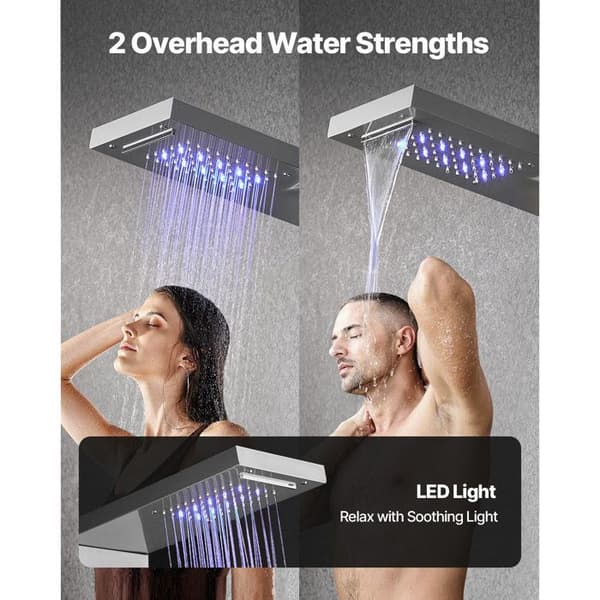 Väggduschkolonn-Duoku-Regnduschhuvud-LED-panel i borstat rostfritt stål på 1345 mm-Multifunktionell kran