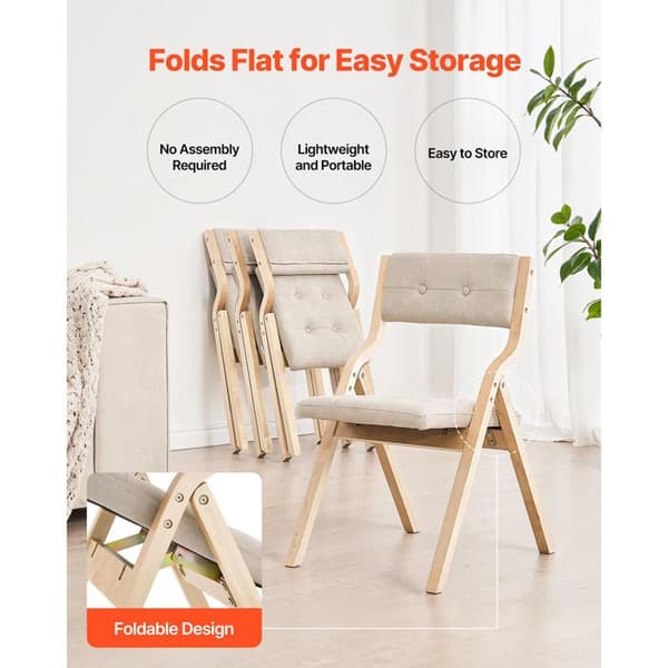 Fällbar trästol - DUOKU - ZD-2501 - Set om 2 - Beige vadderad kudde - Fällbar 180 kg beige