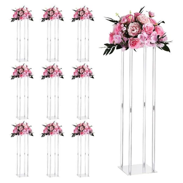 Sæt med 10 søjler i klart akryl - Duoku - 80 cm til blomsterarrangementer, perfekte til bryllupper, fødselsdage
