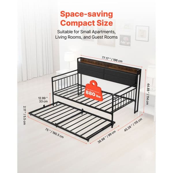 Sofa-seng - DUOKU - YJX-BF-006 - Sort metal - 2 pladser - Indbygget ladestation Svart