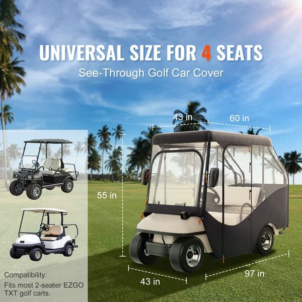 Enclosure til Golfbil-Duoku-Polyester 420D-med 4 Gennemsigtige Vinduer, til Golfbil 4 Passagerer