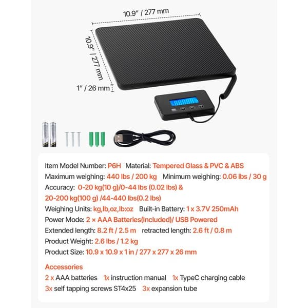 Digital postvåg - DUOKU - P6H - Dubbel precision 10 g/100 g - Kapacitet 200 kg - Strömförsörjning 2xAAA/USB