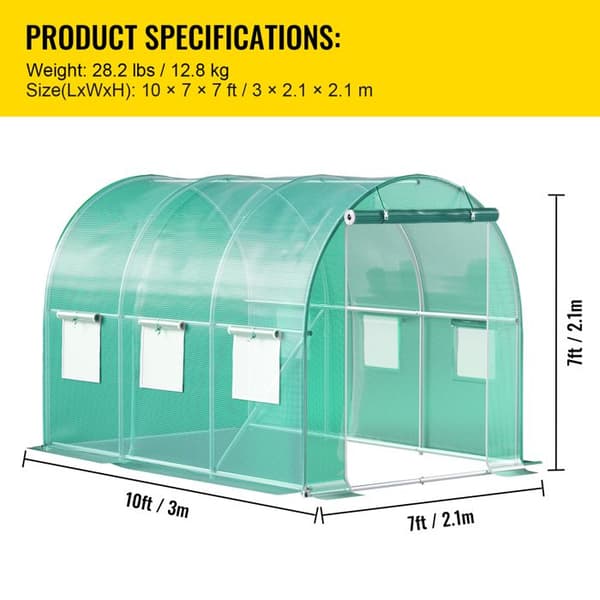 Serre Tunnel - DUOKU - VV-TG-1077GRÖN - 3x2x2m - Galvaniserad Stål - Bärbar för Växter grön