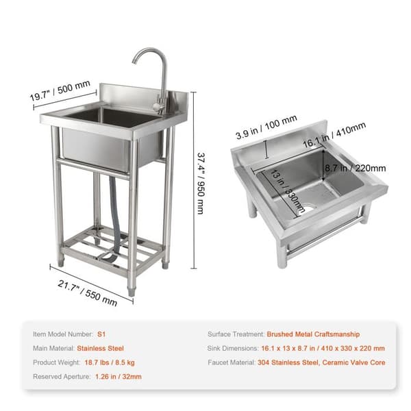 Vask - DUOKU - Lille Selvstående Vask - Rustfrit Stål - 1 Compartment - NSF Certificeret
