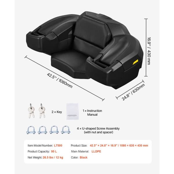 Förvaringsbox - DUOKU - L7500 - 95 L - Vattentät - Svart Svart