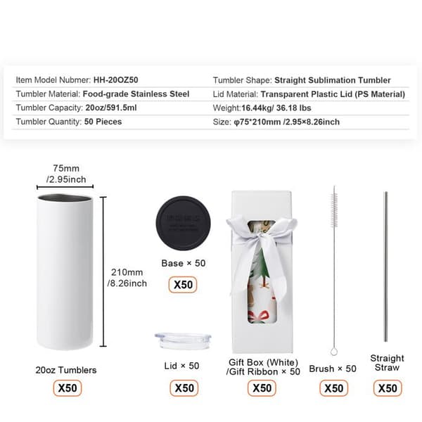 Sublimationskoppar - DUOKU - Set om 50 - 590 ml - Rostfritt stål - Anpassningsbara