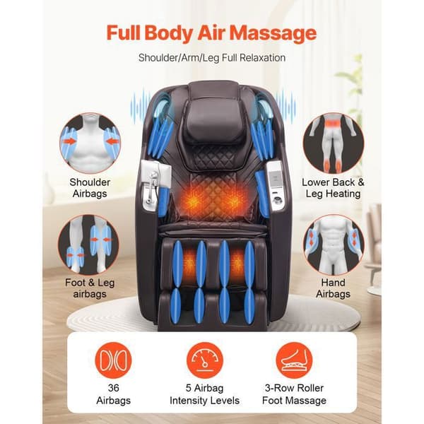 Massage Stol med SL-Rail - Duoku - 4D Inklinerende Relaxationsmassage Stol - Zero Gravity - Yoga Stræk Tilstand