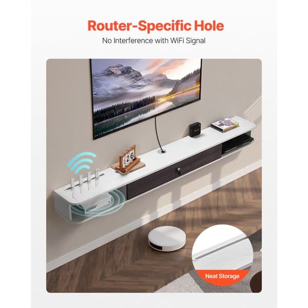 Väggmonterad TV-möbel - DUOKU - 180 cm - Multimedia-konsol - Kabelhantering - Modern hylla Vit