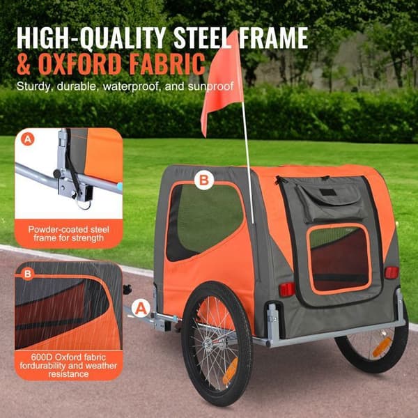 Hundetrailer - DUOKU - Model DT806 - Kapacitet 30 kg - Sammenfoldelig - Farve Orange/Grå orange + grå