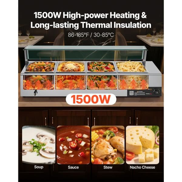 Dampvarmer - DUOKU - M-2214 - 1500 W - Rustfrit stål - Til buffeter