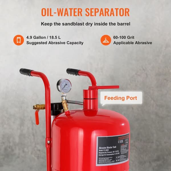 Sandbläster Utrustad med Stoppventil-Duoku-40L, Manometer, Keramisk Munstycke, 2,5 m Slang