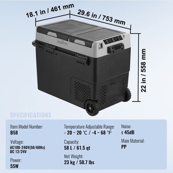 Bilkylskåp - DUOKU - B58 - 58 L - Justerbar dubbelzon -20~20°C - AC/DC 12/24V