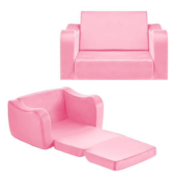 Barnsoffa 2-i-1-Duoku-Fällbar och Komfortabel Chaise Longue-Sovsoffa med Armstöd-Rosa, M