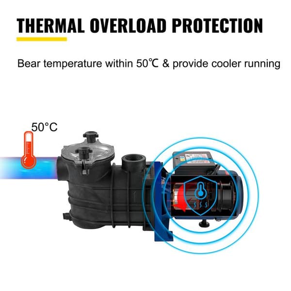750 W Pool Pump-Duoku-18000 L/h-1 HK-Pool Pump for Inground Pools-Entrance/Exit 50 mm-2 Connection Hoses